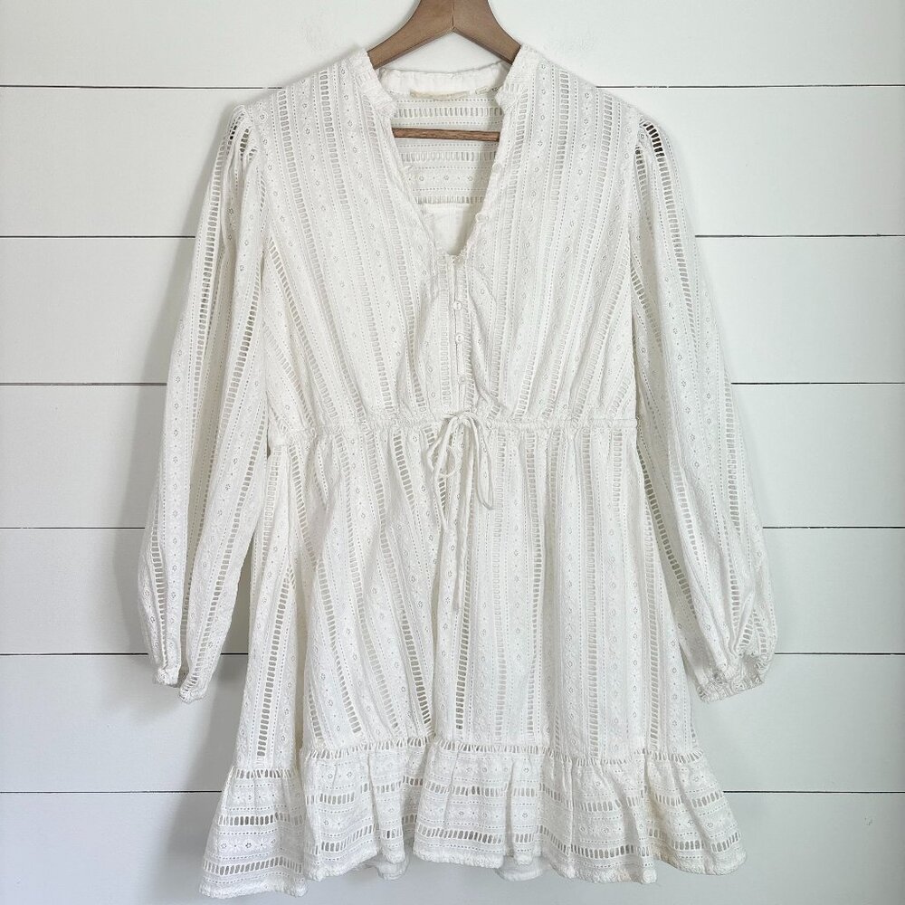 Forever That Girl x Anthropologie white 100% cotton eyelet long sleeve dress
